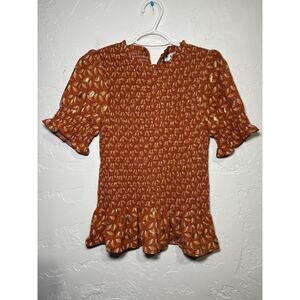 NWT THML smocked ruffle leave top‎ womens XS cottagecore prairie dainty fairy